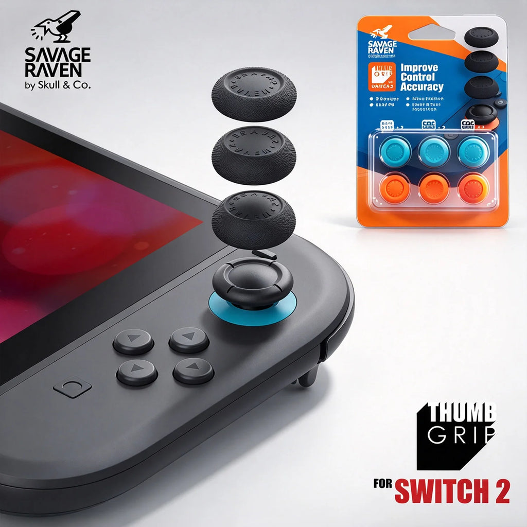 Savage Raven by Skull & Co. FPS & CQC Cap Precision Aim Anti-Sweat Joystick Thumb Grip Cover Set For Switch 2 Joy-Con Controller