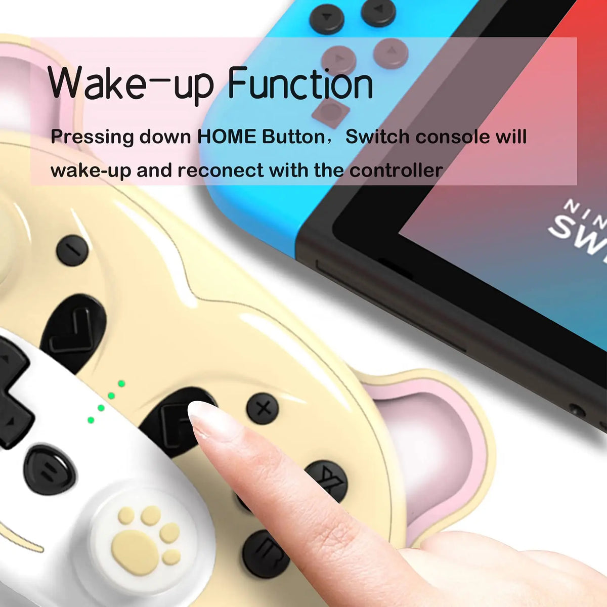 Wireless Controller for Nintendo Switch/Switch Lite, Cute Pro Controller with Macro, Wake-Up, Headphone Jack, Turbo, Motion, Vibration, Ergonomic and Breathing Light – Yellow