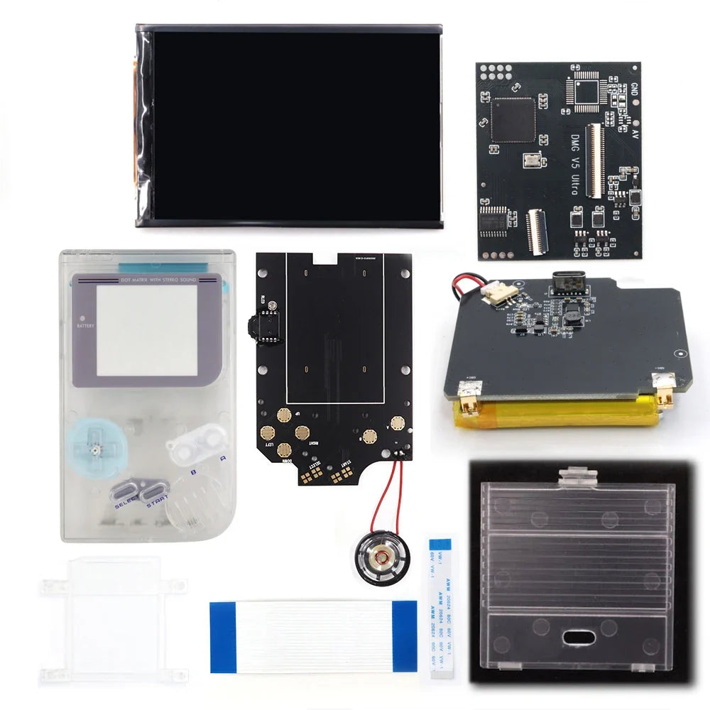 HISPEEDIDO For GameBoy GB DMG IPS V5 LCD Blacklight Screen Kit With TYPE-C USB-C Rechargeable With Housing Shell