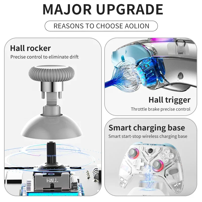 Aolion K10 RGB Wireless Controller, Charging Dock, Hall Effect