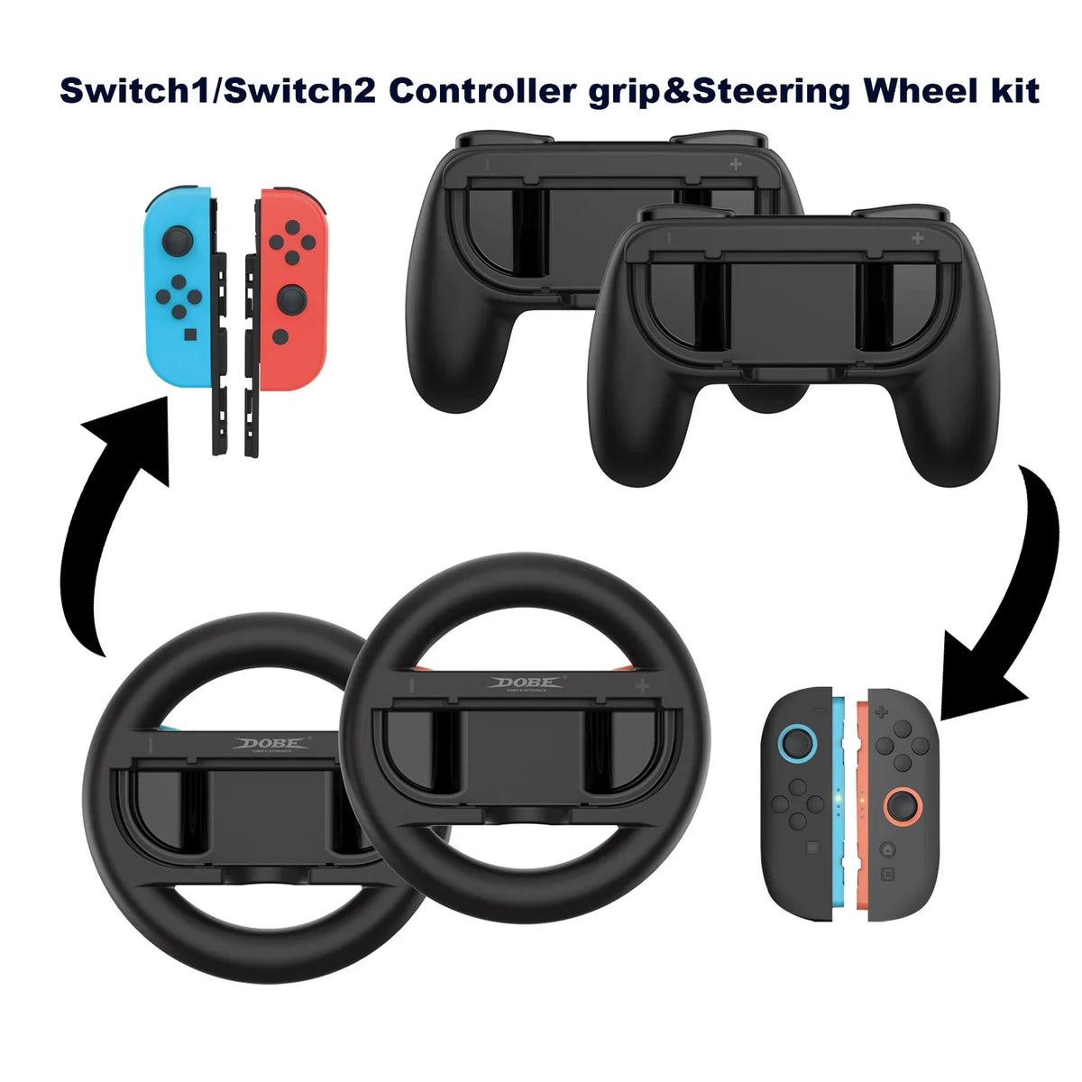 DOBE Nintendo Switch 2 Joy-Con Grip & Steering Wheel Kit, 4PCS