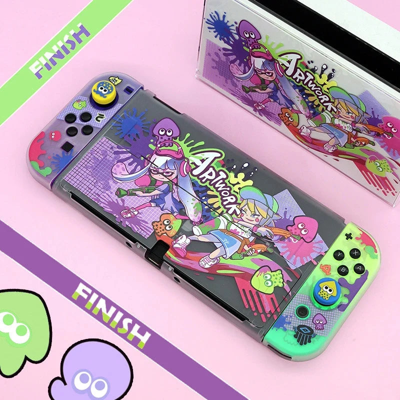Anime Split Protective Case for Nintendo Switch OLED Transparent Matte Anti-slip Joy-Con Controller Protective Case Dock Cover