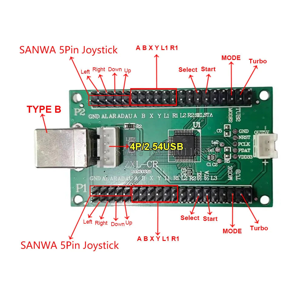 Two-Player USB Arcade Controller Board Set for PC and PS3