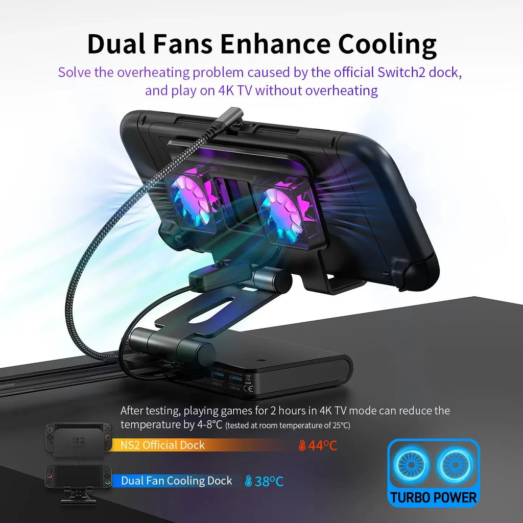 6 In 1 Dual Fans Docking Station for Rog Ally Steamdeck Game Console Dock Adjustable Height Dock Bracket with Hdmi 4K 60Hz