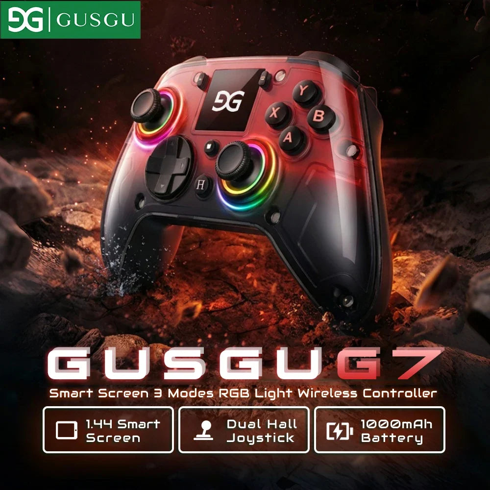 GUSGU G7 Wireless Controller with 1.44 Inch Screen, Switch PS4 PC