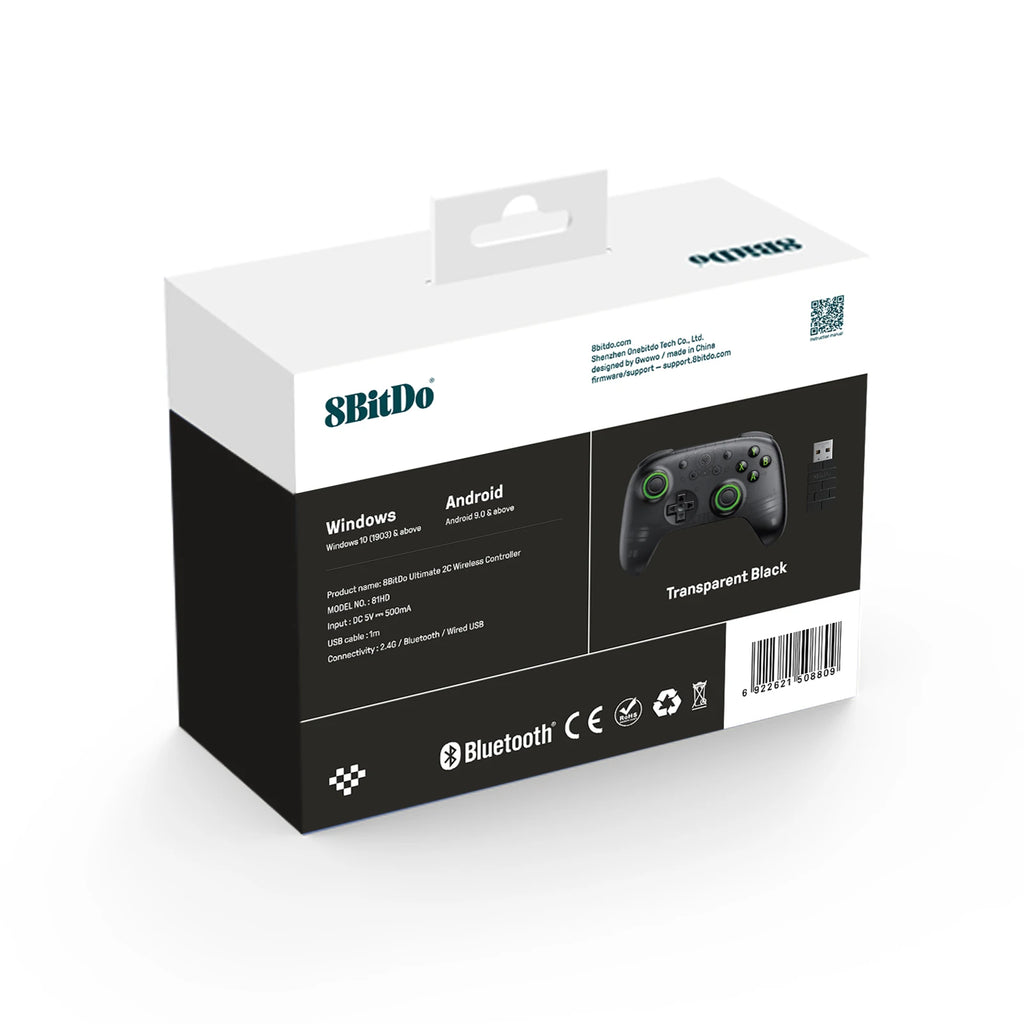 8BitDo Ultimate 2C Wireless Gaming Controller with Hall Effect Joystick for Windows 10/11 Android-New Transparent Black Edition