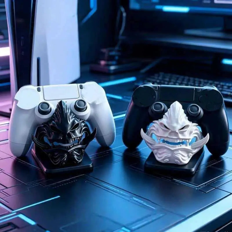 3D Printing Game Controller Base Samurai Oni Mask Shaped Desktop Display Stand For Game Console And PC Decoration
