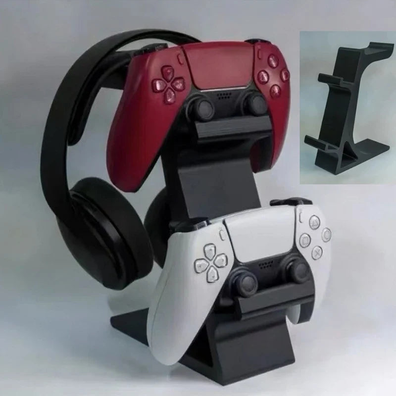3-in-1 PS5 Controller Stand For Desk With Headset Holder Gaming Organizer For 2 Gamepads & 1 Headphone Non-Charging Desktop Dock