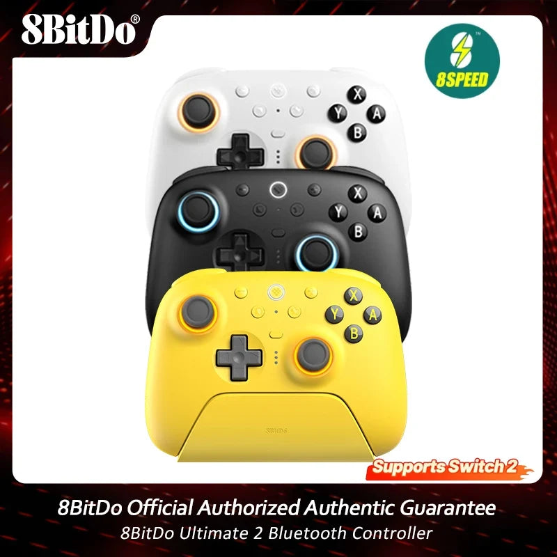 8BitDo Ultimate 2 Bluetooth Controller for Nintendo Switch / Switch 2 PC, Windows 10, 11 TMR Joysticks&8Speed with Charging Dock