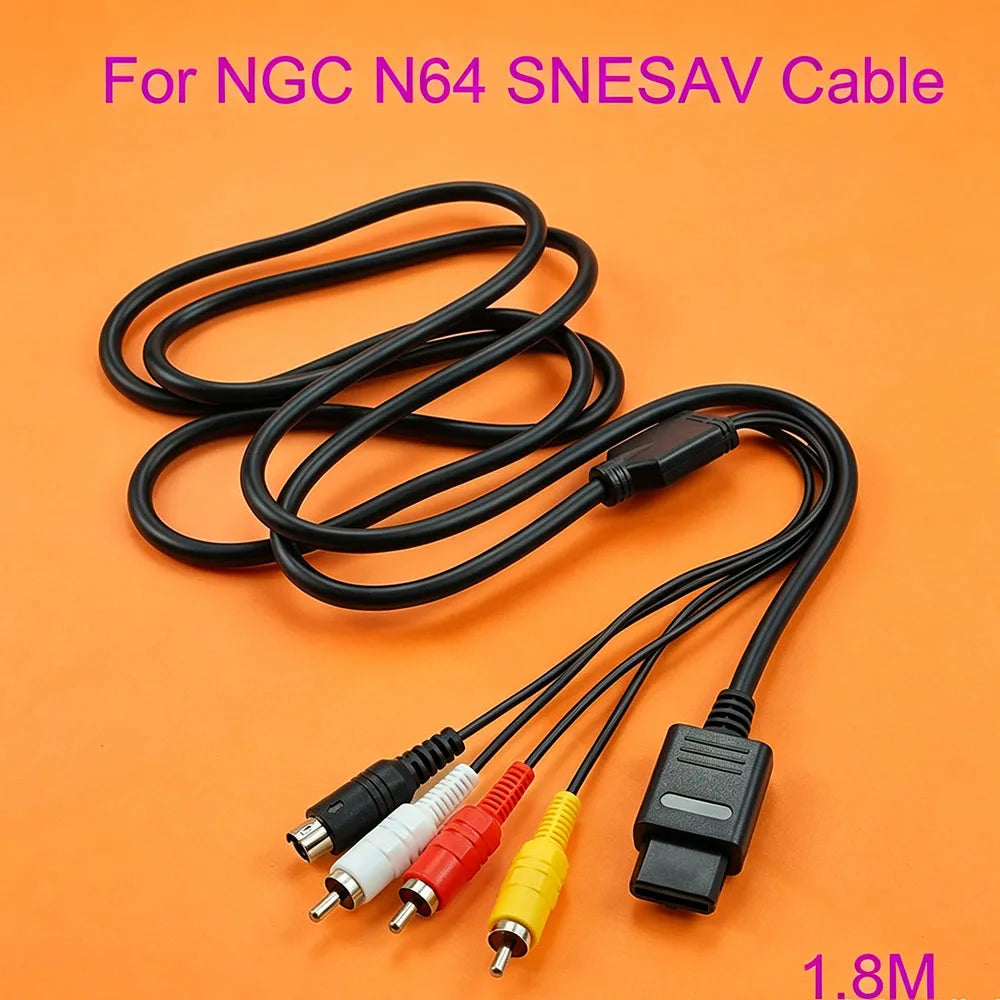 For Nintendo 64 N64 SNES SFC NGC Black AV Composite S-Video RCA Video HD TV Cable 1.8m