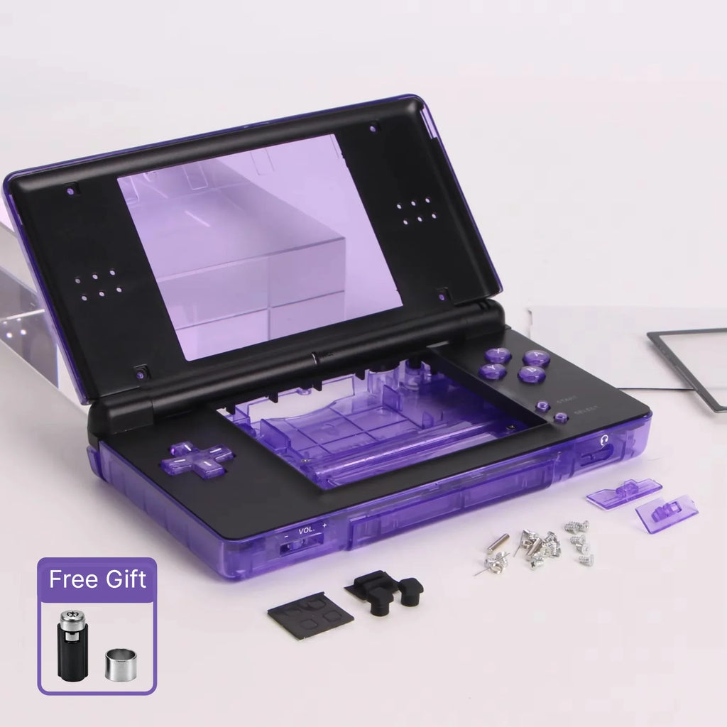 Two-Tone Replacement Shell for Nintendo DS Lite, Matte + Clear Transparent Housing Case DIY Mod Kit with Buttons Screws for NDSL