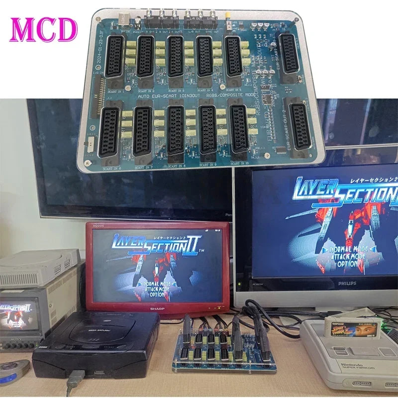SNES SFC EU Scart Splitter 10 In 3 Out Auto RGBS Switcher