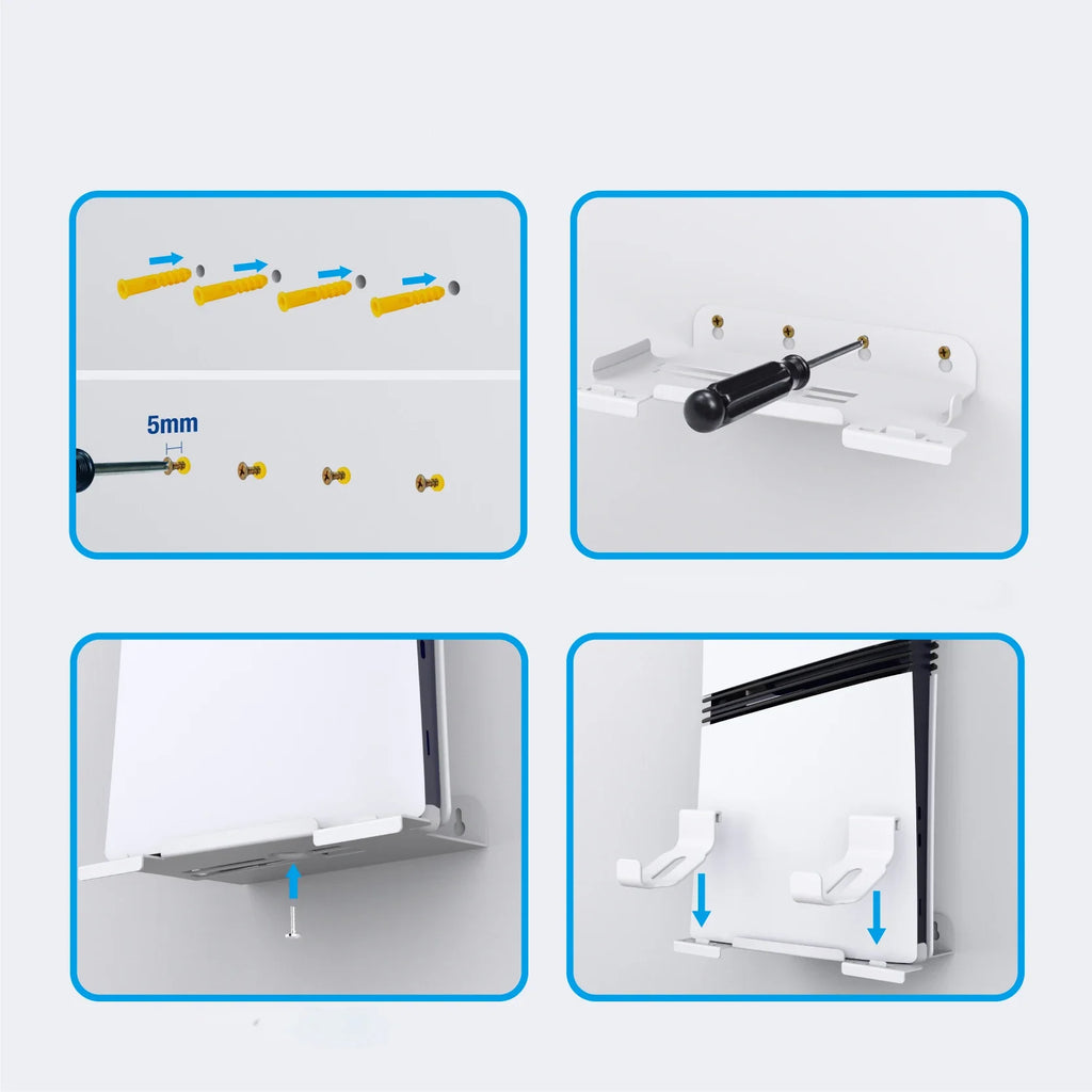 Wall Mount Bracket Base with Controller Holder Wall Hanging Stand for PS5 Pro/for ps5 Slim Digital Edition and Disc Edition
