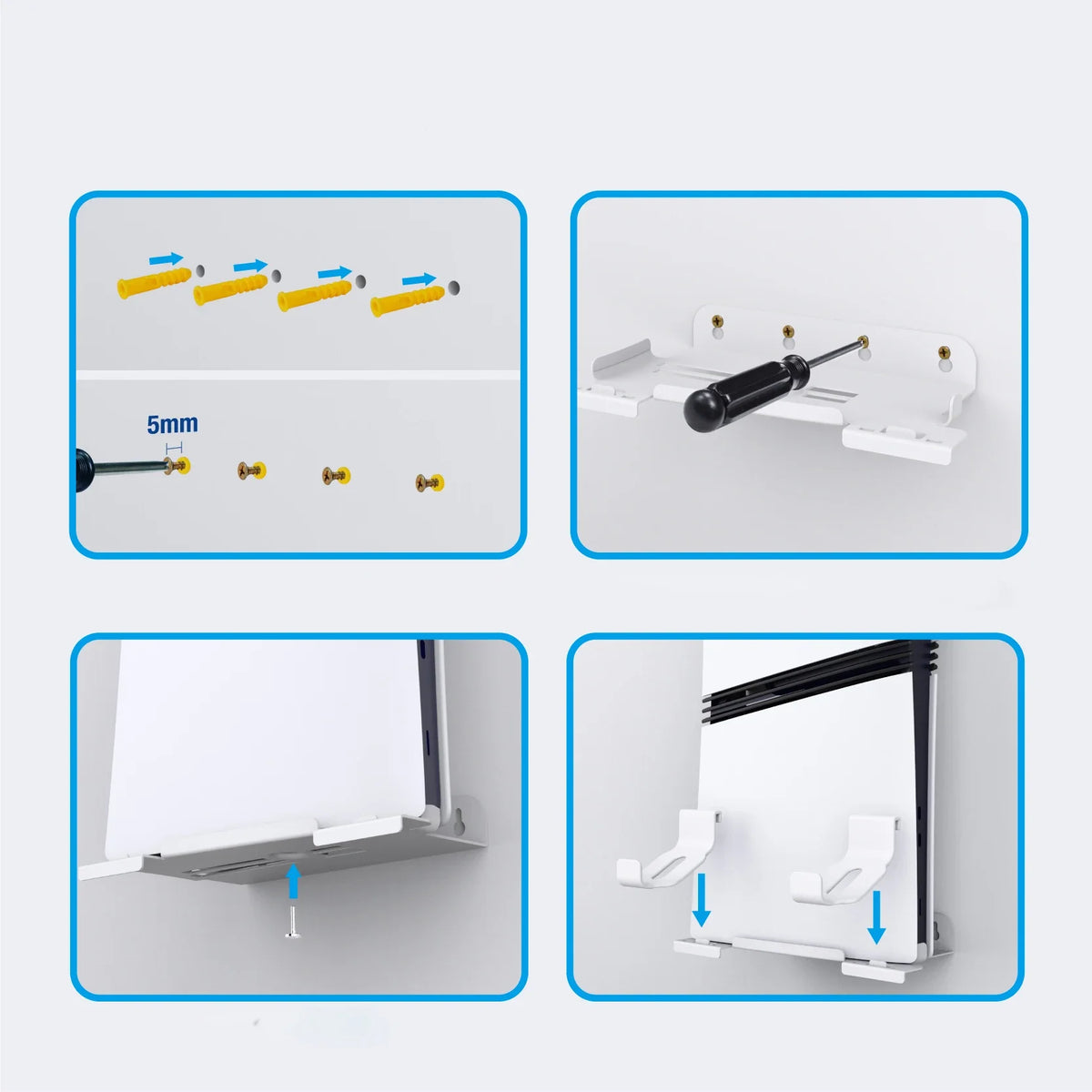 Wall Mount Bracket Base with Controller Holder Wall Hanging Stand for PS5 Pro/for ps5 Slim Digital Edition and Disc Edition