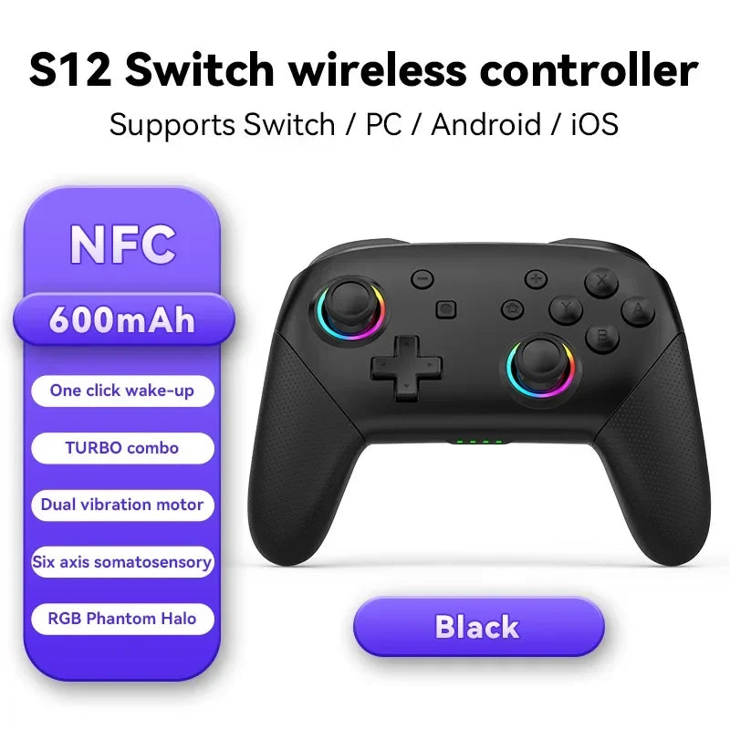 Wireless Controller RGB For Nintendo Switch OLED / Lite Console Pro Gamepad with 600/1000Mah Battery Programmable Turbo Function