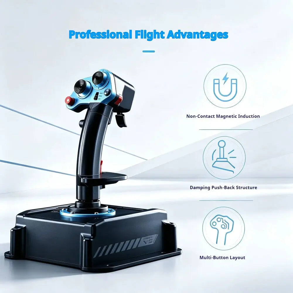 V5 Hall Effect Flight Joystick HOTAS PC Gaming Controller Multi Programmable Buttons Flight Simulator Stick