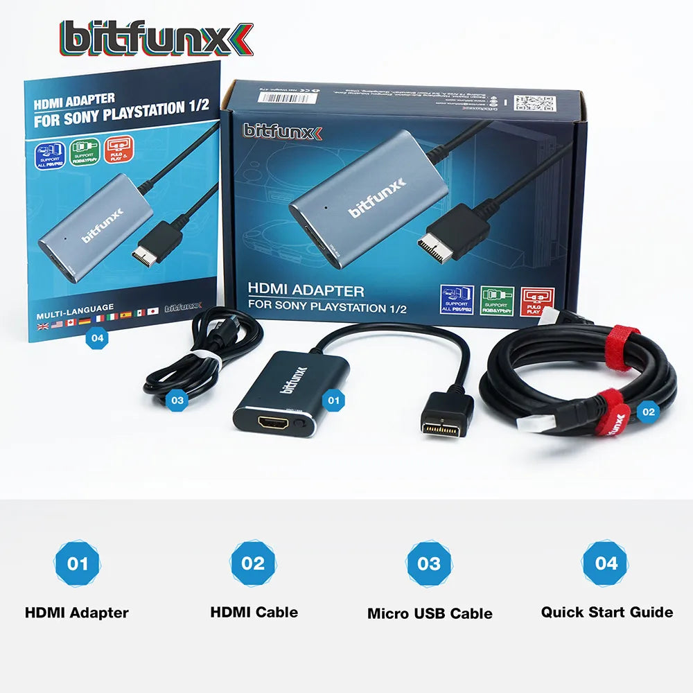 BitFunx HDMI-compatible Converter Adapter With RGB to YPbPr Switch For PlayStation 1/2 PS1/PS2 Game Consoles
