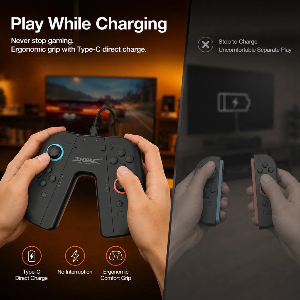 DOBE Charging Grip for Nintendo Switch 2 Controller - Ergonomic Handle with Type-C Charging, Play While Charging, Official Store