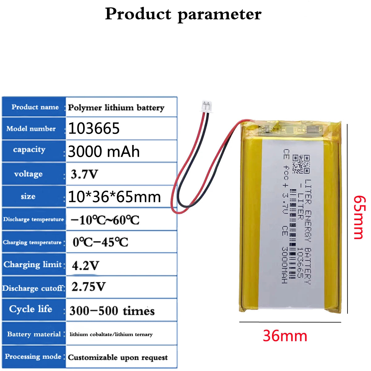 JST 1.25mm Plug 3.7V 3000mAh 103665 Lithium Polymer Battery for Miyoo Mini Plus Open Source Console Game Machine