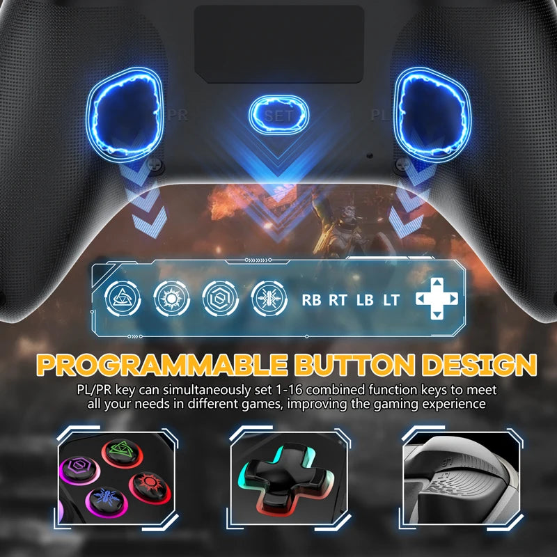 Controller For PS5/PS4/PS3/Steam/PC RGB Wireless Control Joystick Hall Linear Trigger Gamepad Turbo Dual Vibration Game Remote