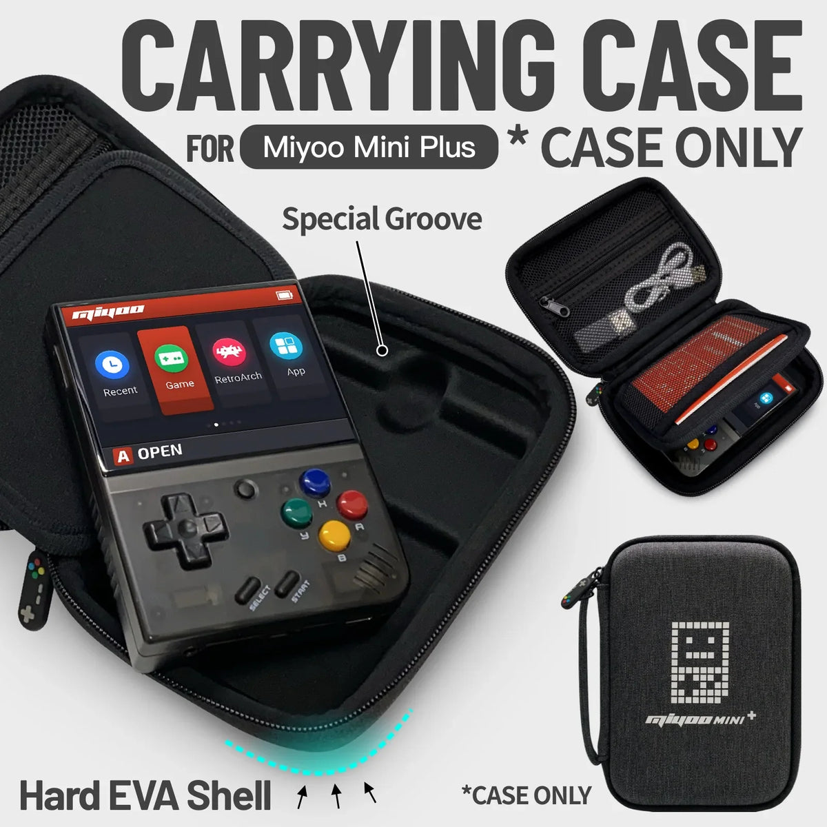 Miyoo Mini Plus V3 Hard Portable Case with Zipper Mesh Pocket