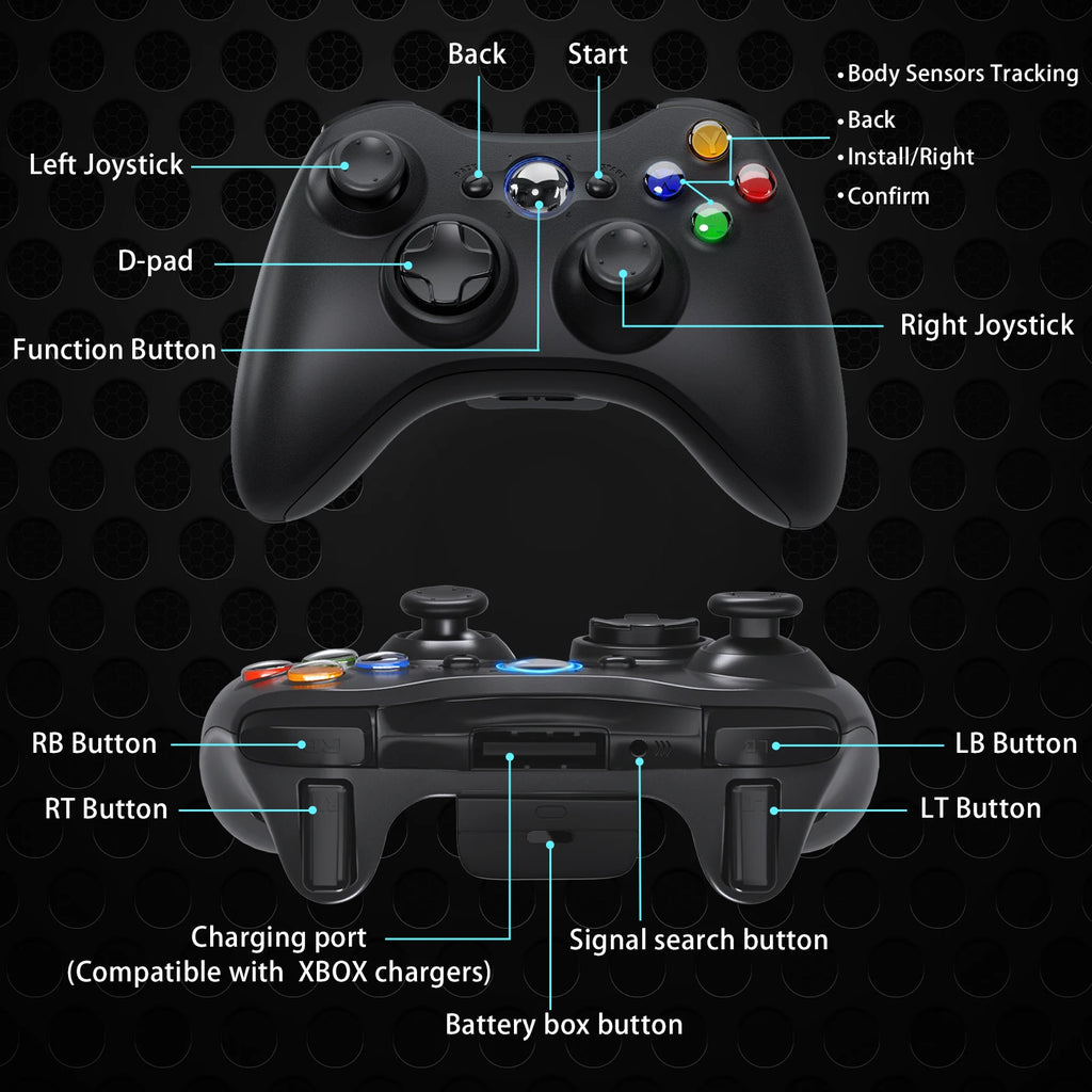 GAMROMBO Game Controller For Xbox 360/Slim/PC Console Wireless/Wired Gamepad W/Ergonomic Grip Upgraded No Drift Gaming Joystick