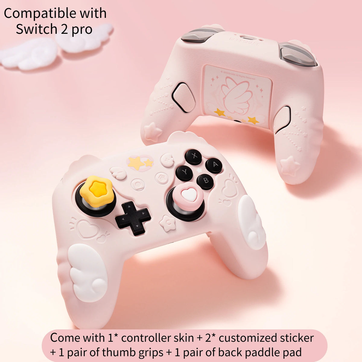 GeekShare Protective Cover Skin for PS5 / NS PRO/Switch 2 PRO Controller with 2 Thumb Grips and 1 Sticker, Star Wings Silicone