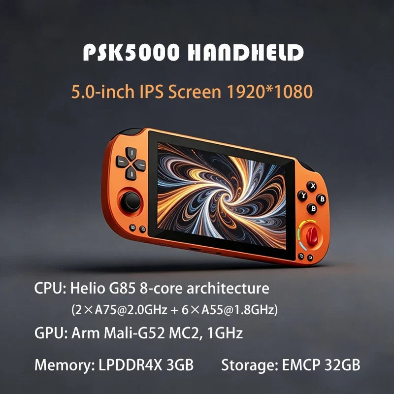 PSK5000 Retro Handheld Game Console 5 Inch IPS Helio G85 Android
