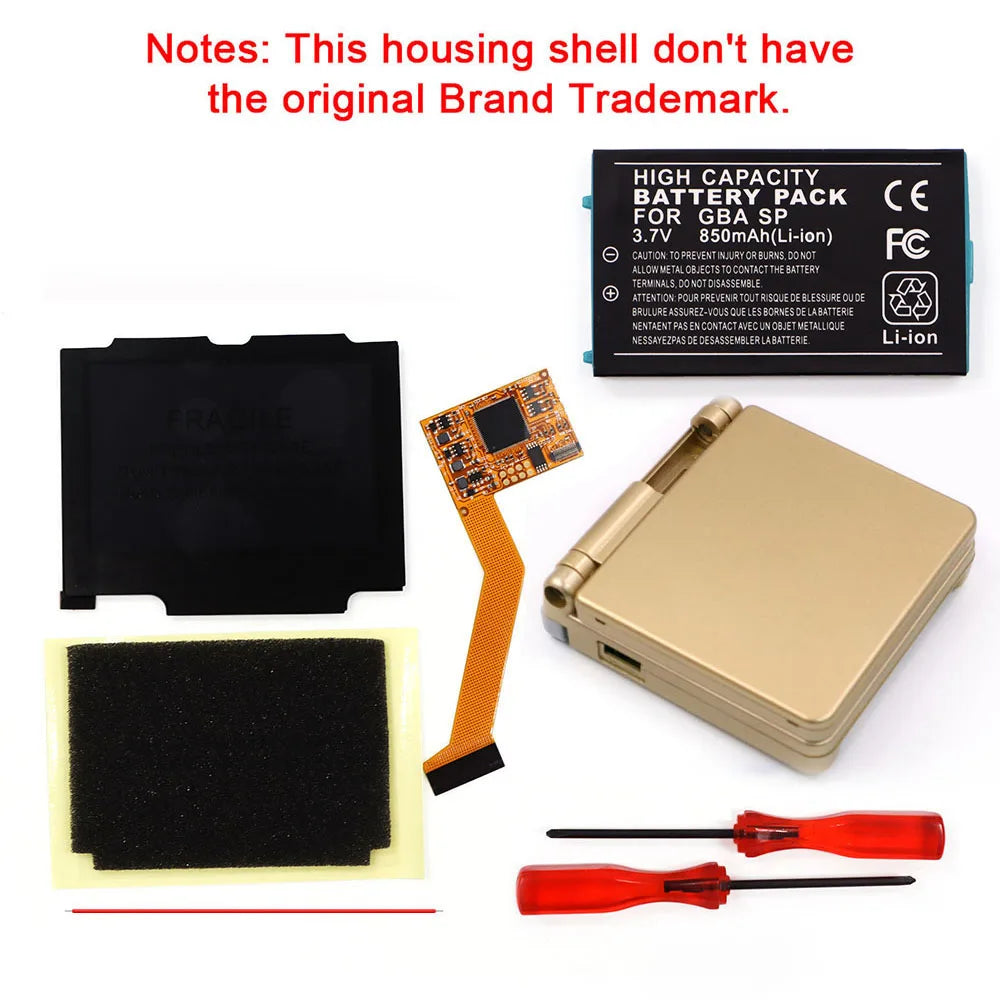 GBA SP V2 IPS Backlight LCD Kit with Battery Pack and Shell