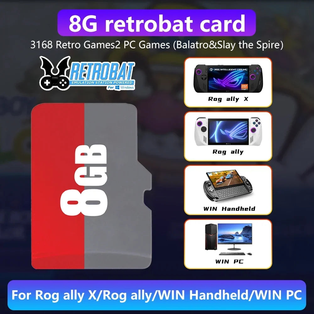 Retrobat 8GB Game TF Card for ROG Ally, 3168 Retro Games