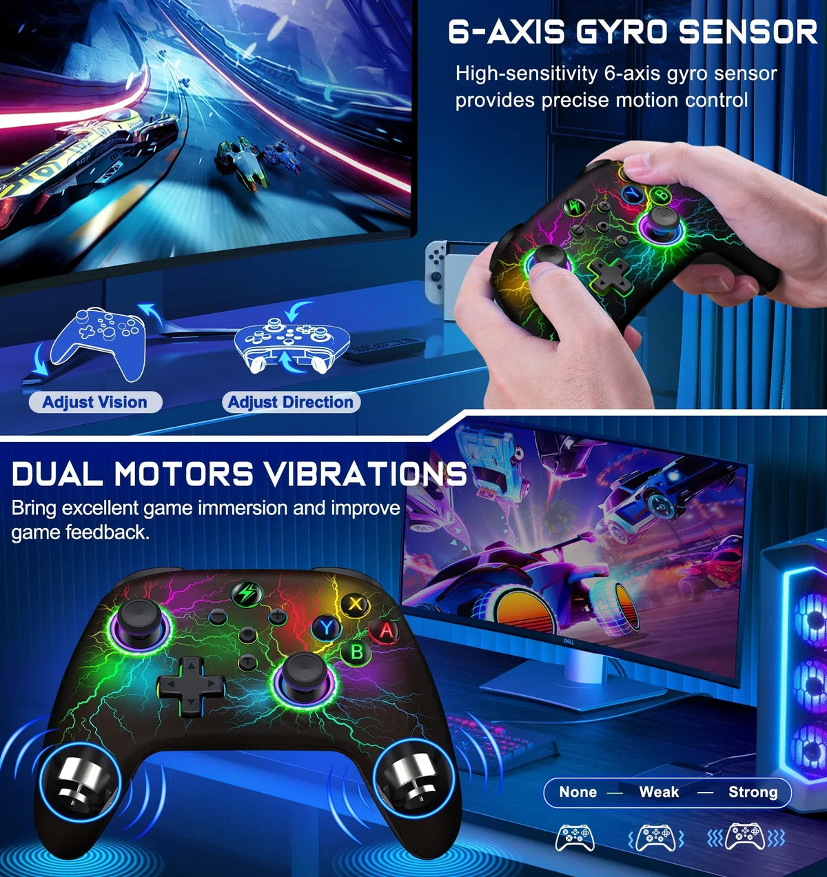 DinoFire Switch OLED Wireless Pro Controller 1000mAh Battery