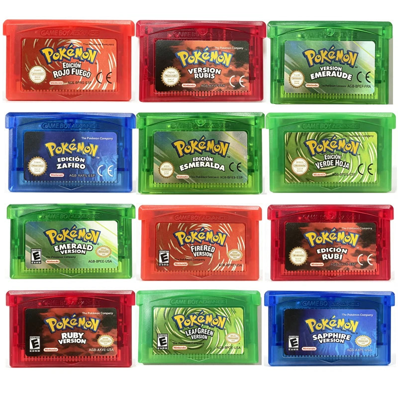 15 styles#Pokémon Series Emerald FireRed Leafgreen Ruby Sapphire 5 Versions GBA Game in Box for 32 Bit Video Game Cartridge