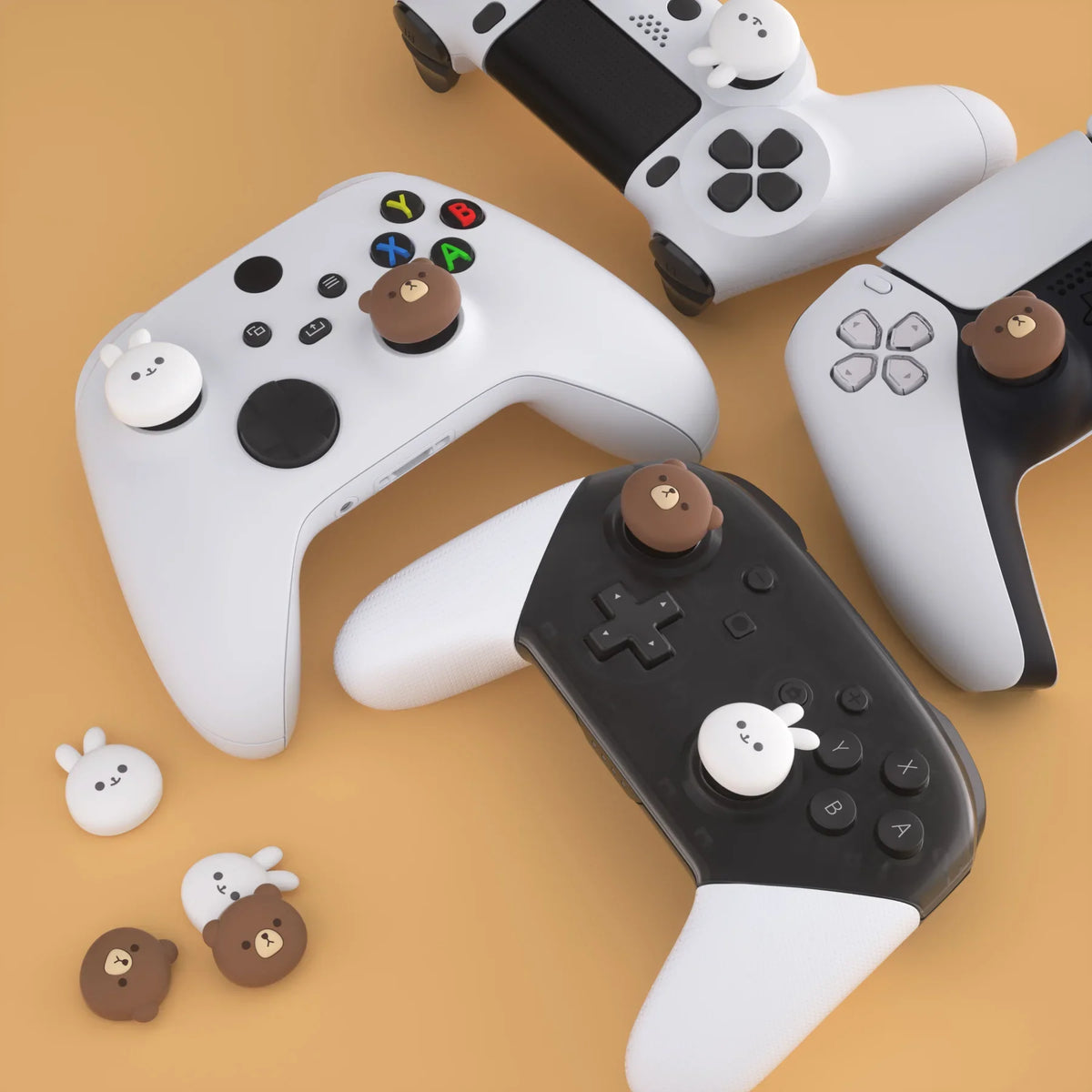 PlayVital Cute Thumb Grips Joystick Cover Thumbstick Caps for PS5/4, Xbox Series X/S, Switch Pro - Animal Series