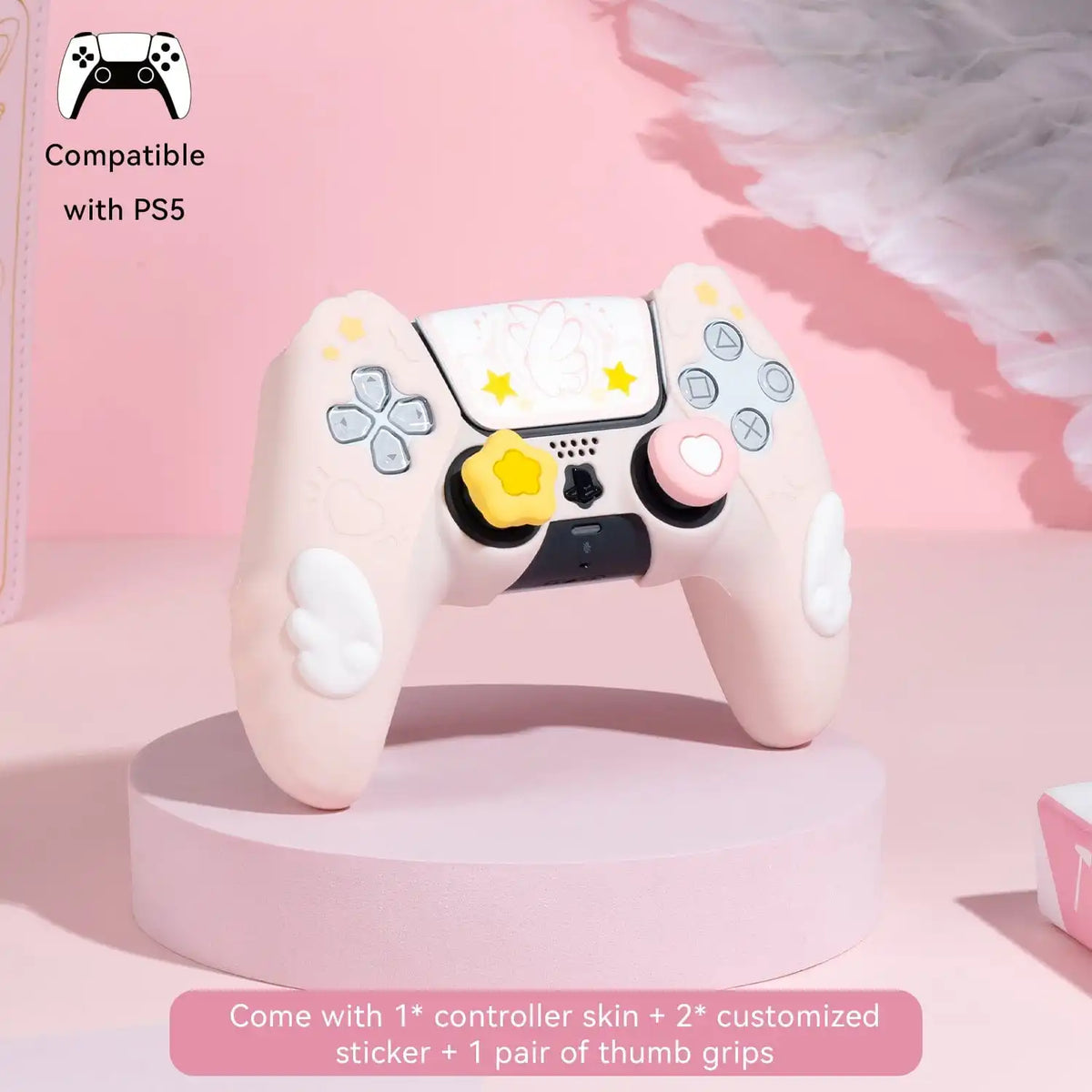 GeekShare Protective Cover Skin for PS5 / NS PRO/Switch 2 PRO Controller with 2 Thumb Grips and 1 Sticker, Star Wings Silicone