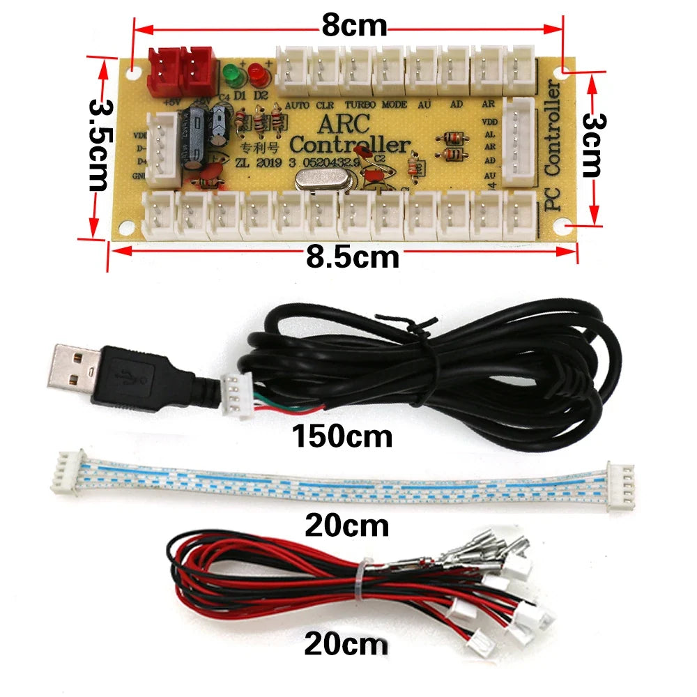 Arcade DIY Kit 8-Way Joystick Buttons USB Encoder, 1P/2P for PC