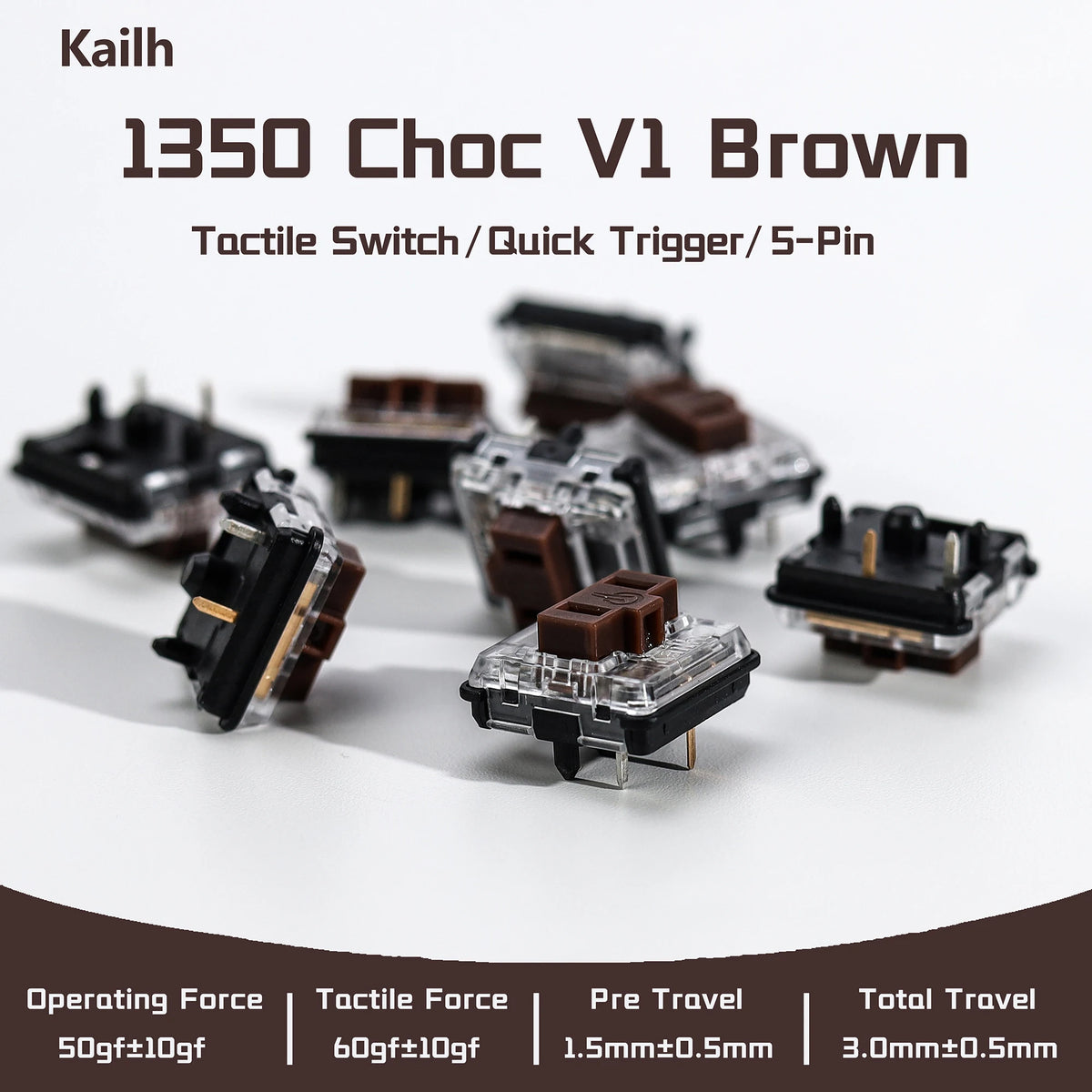 Kailh 1350 Choc V1 Brown Tactile Low Profile Switches, 10-110pcs