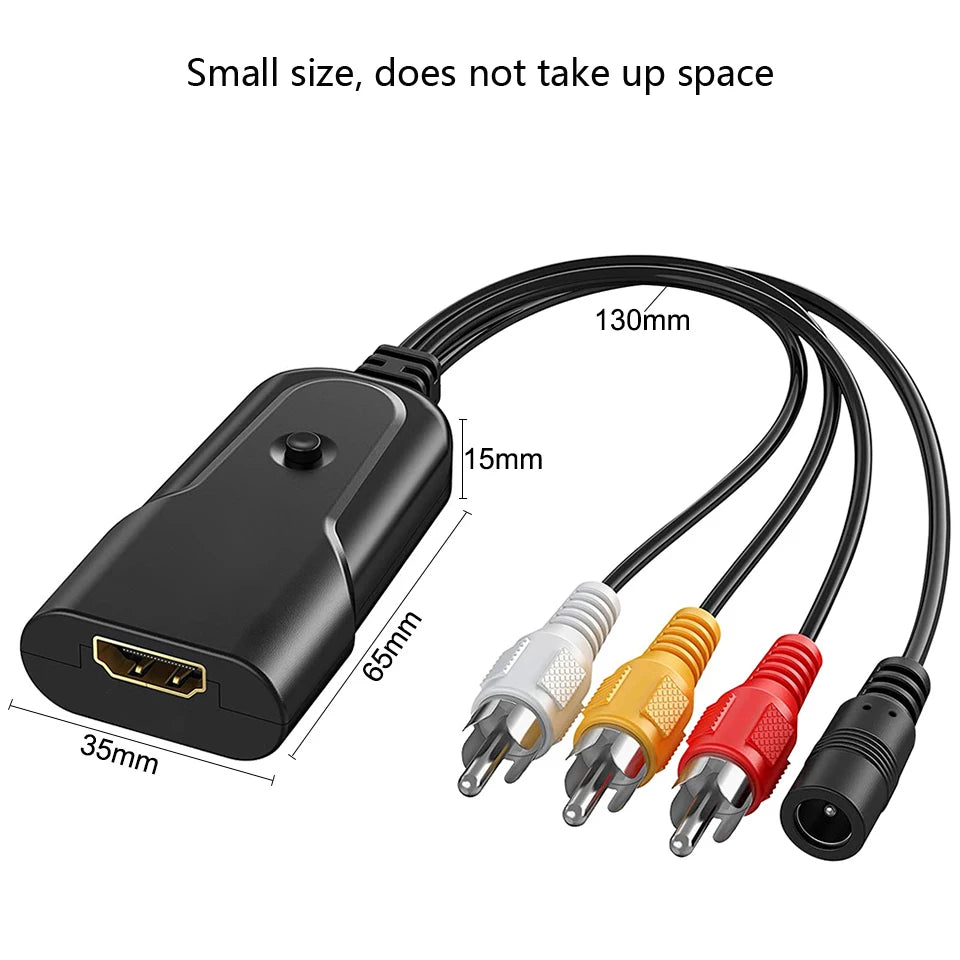 HDMI To RCA CVBS  AV HD Video Converter Box HD 2AV HD to RCA AV/CVSB L/R Video 1080P Mini Adapter Support NTSC PAL for PS3/PC/VC