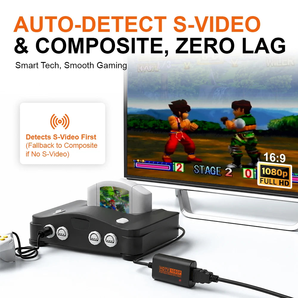 LinkRetro 1080P HDTV Adapter S-vdieo Composite Input Plug and Play Video Audio Converter for NGC N64 SNES SFC Game Console