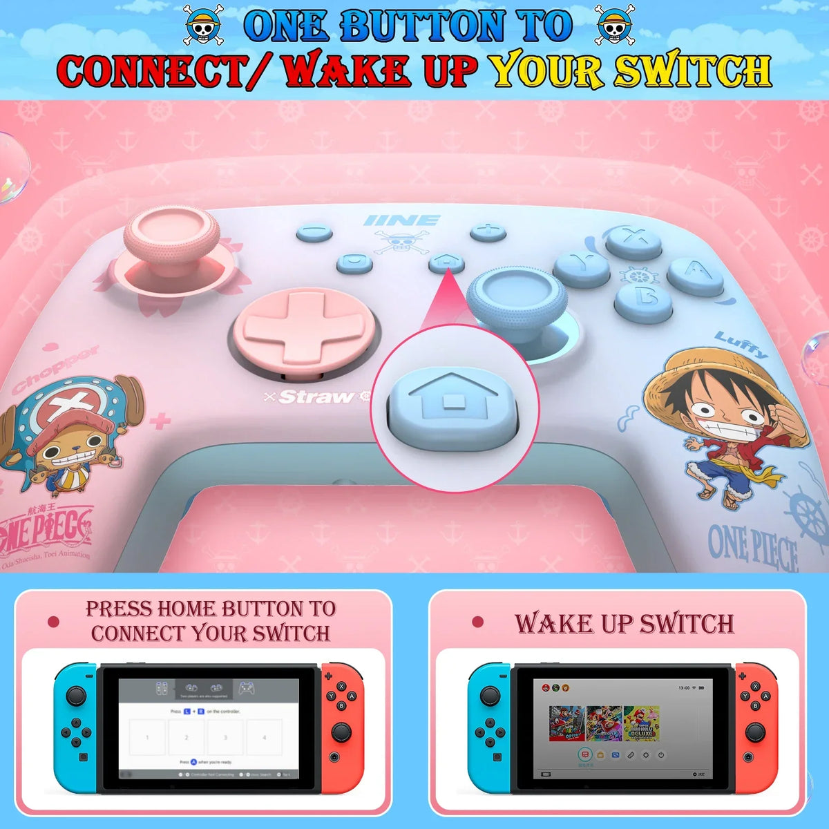 IINE Cartoon Design Wireless Pro Controller Wake up Macro Turbo Function RGB Lihting Compatible with Nitendo Switch