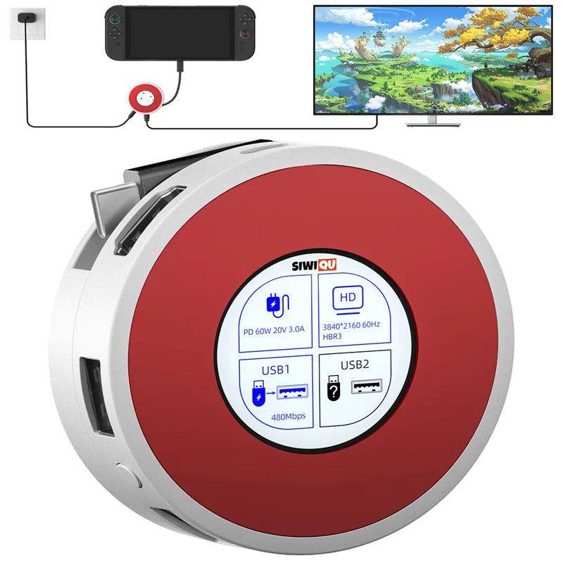 SIWIQU TV Dock Station for Nintendo Switch 2 & Switch 1/ROG Ally/Steam Deck,Smart TFT Status Display,8K@60Hz HDMI, Max 100W PD