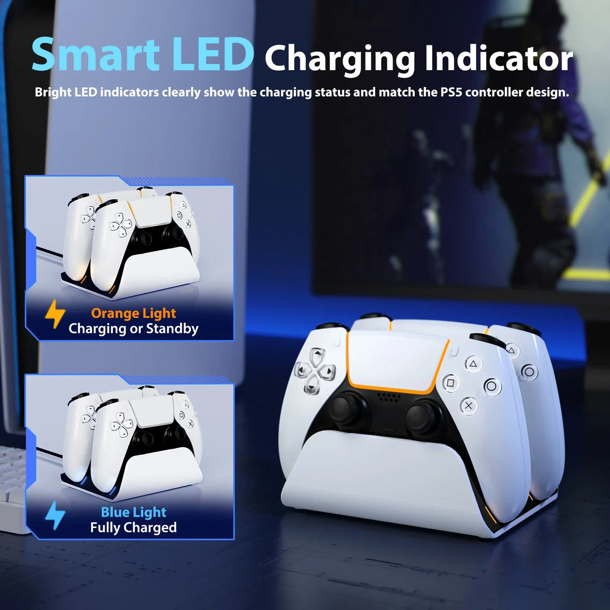 Dual Fast Charging Dock for PS5 Controller Charger Station with LED Indicator Gamepad Charging Stand PlayStation 5 Accessories