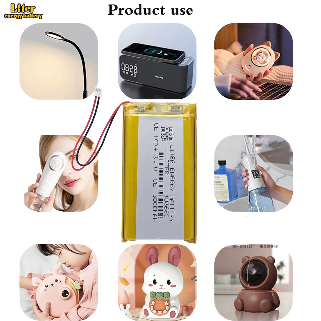 JST 1.25mm Plug 3.7V 3000mAh 103665 Lithium Polymer Battery for Miyoo Mini Plus Open Source Console Game Machine