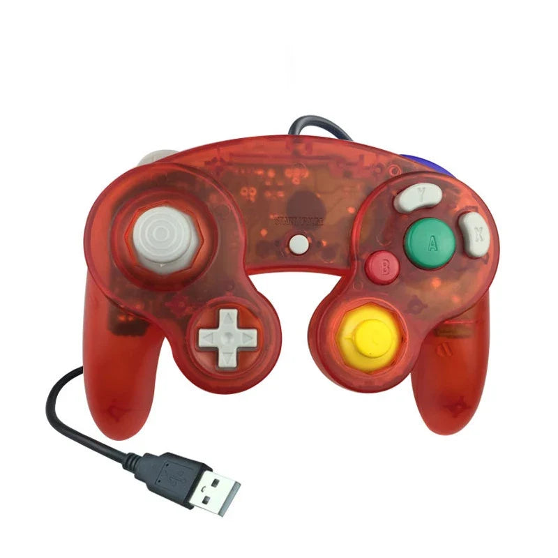 Transparent USB Wired NGC Gamepad Joystick, Clear Blue & Red