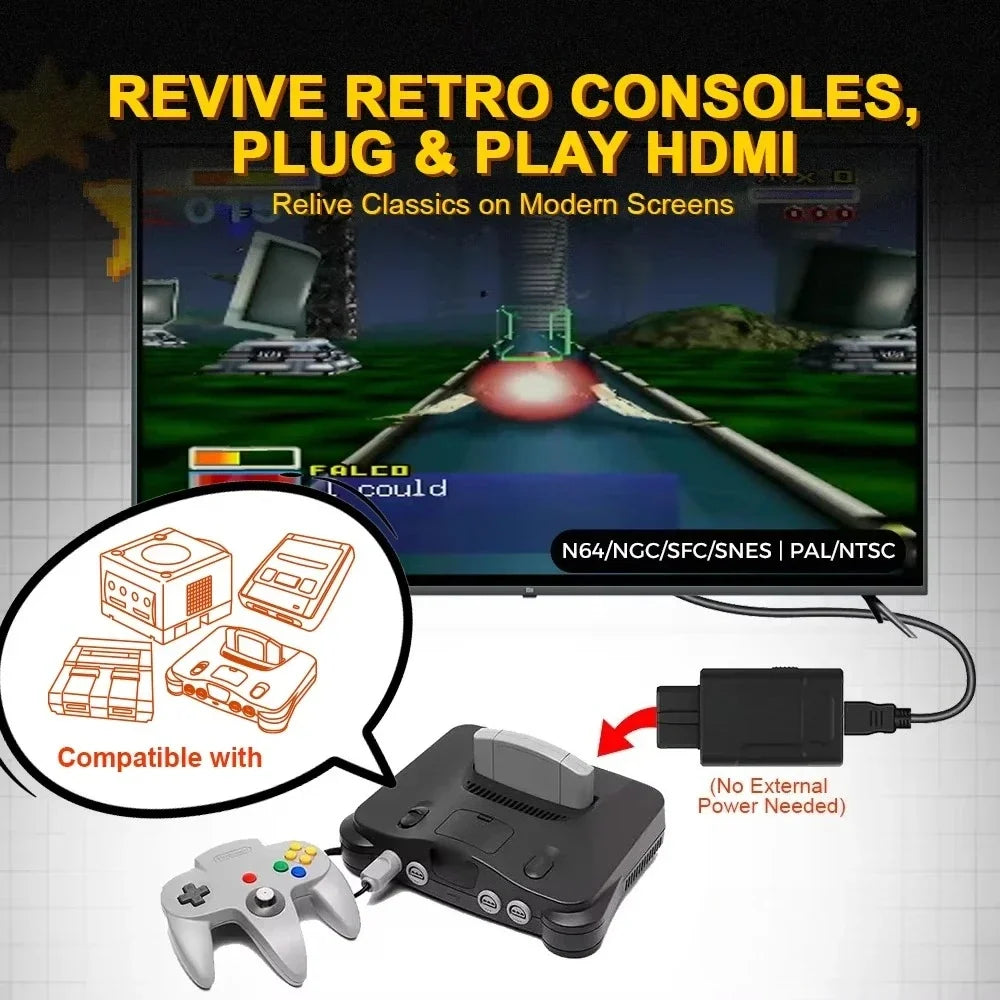 Mini 720P 1080P HDMI™ Adapter 16:9/4:3 Auto S-Video Composite For N64 SNES SFC NGC Game Consoles
