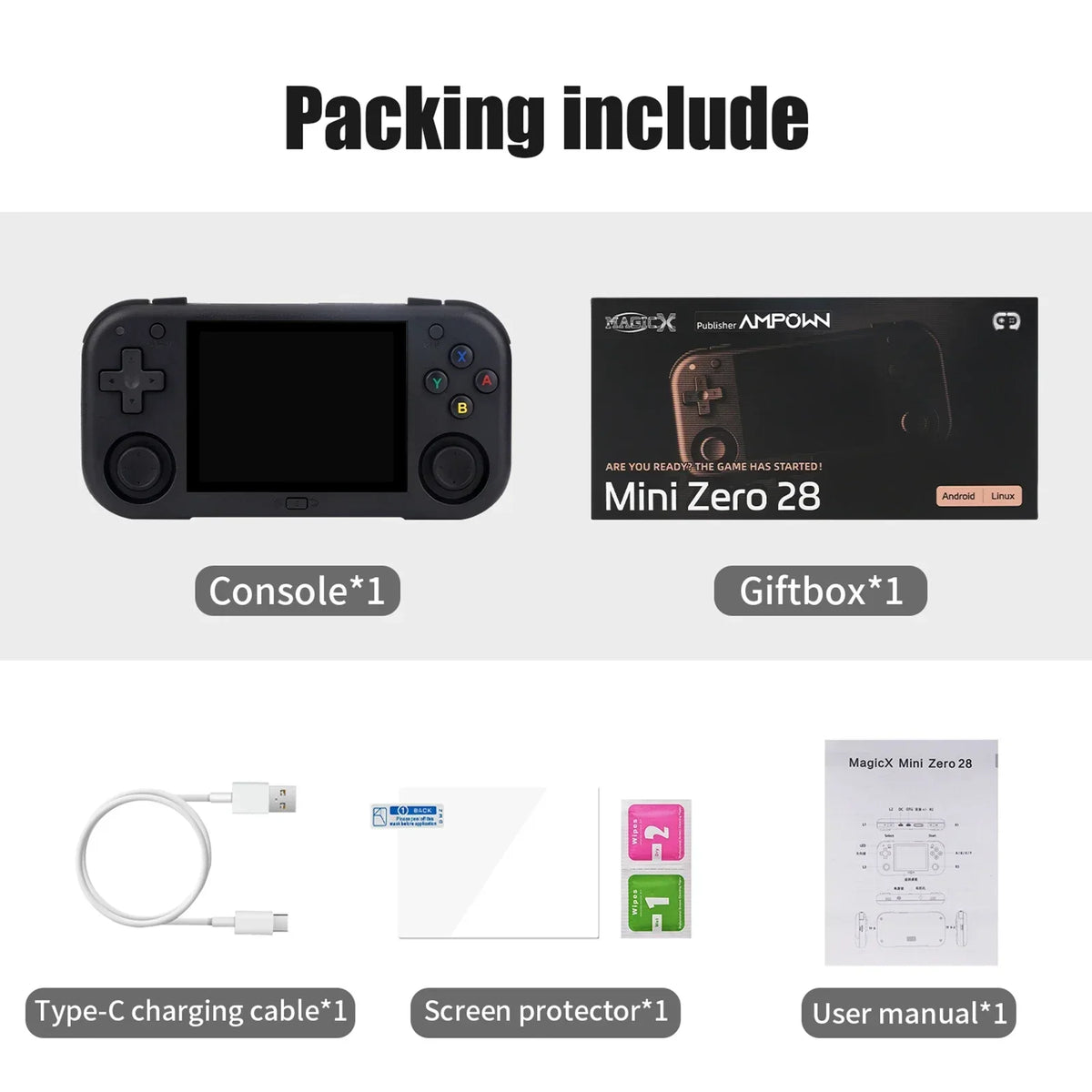 Ampown Mini Zero 28 Retro Handheld Console 2.8 Inch 9000+ Games