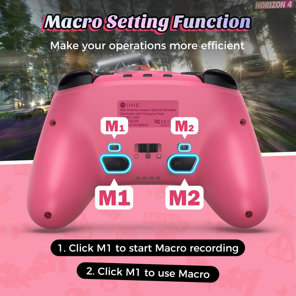 IINE Pink Wireless Controller with Charging Dock, NFC Amiibo
