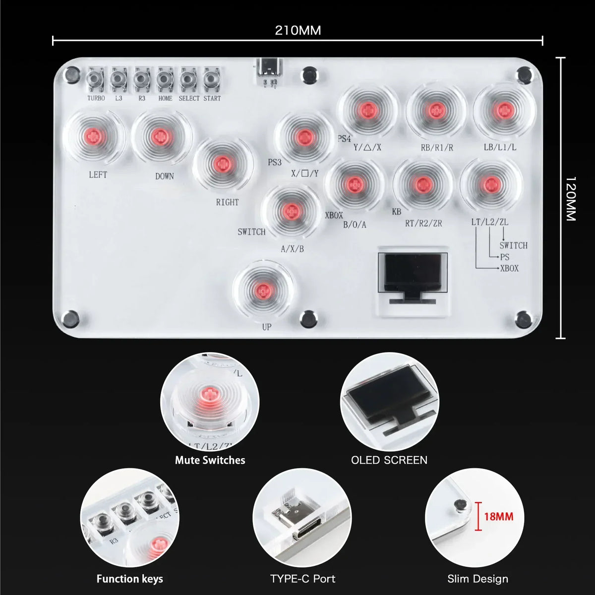 Hitbox Leverless Controller Fight Sticks Custom 12Keys All-Button Arcade Fightstick Keyboard for PS4/PS3/Switch/PC RGB Keyboard