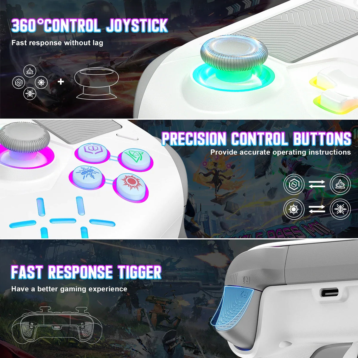 Bonacell Wireless Controller for PS5 PC Steam iOS, Turbo, 6-Axis
