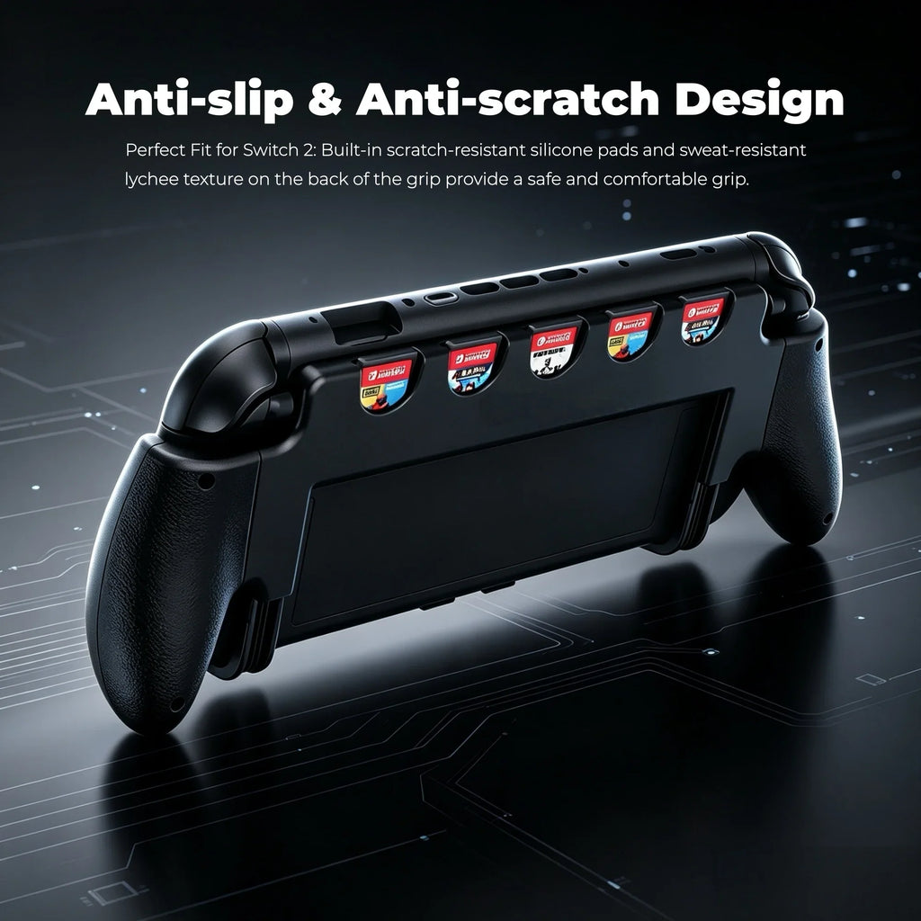 Ergonomic Grip Handle for Switch 2 with Game Card Slots Kickstand Compatible Protective Handheld Holder Comfortable Long Play