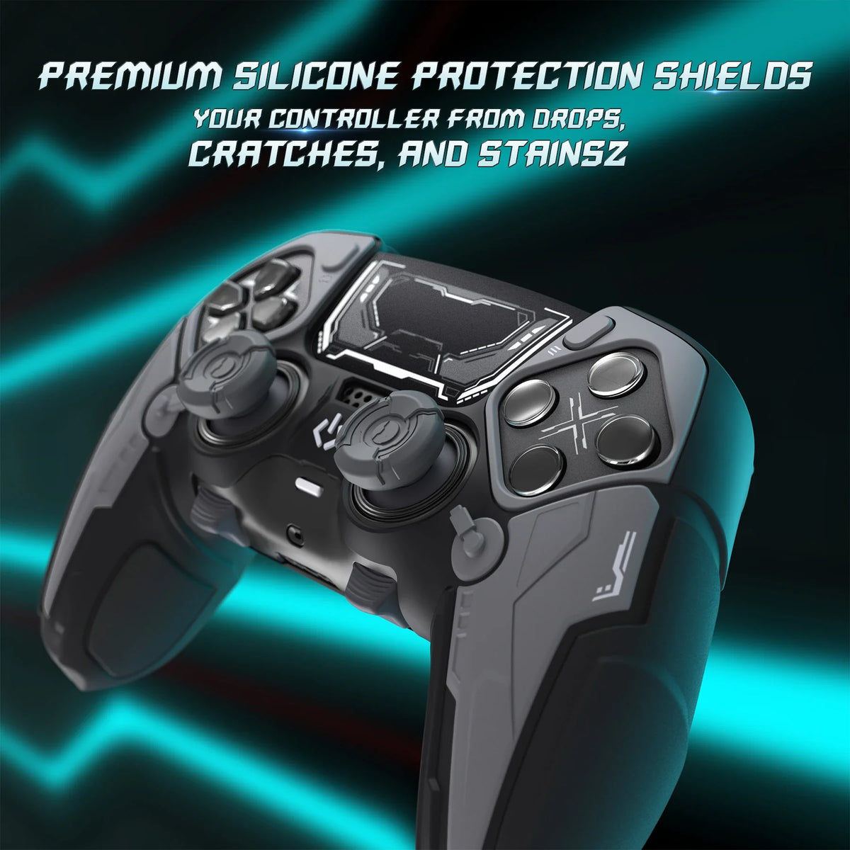 PlayVital Silicone Shockproof Case for PS5 Edge Controller - Stellar Mecha Anti-slip Grip Protector Cover with Joystick Caps